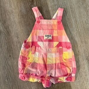 OshKosh B'gosh Plaid Overalls in Pink and Yellow